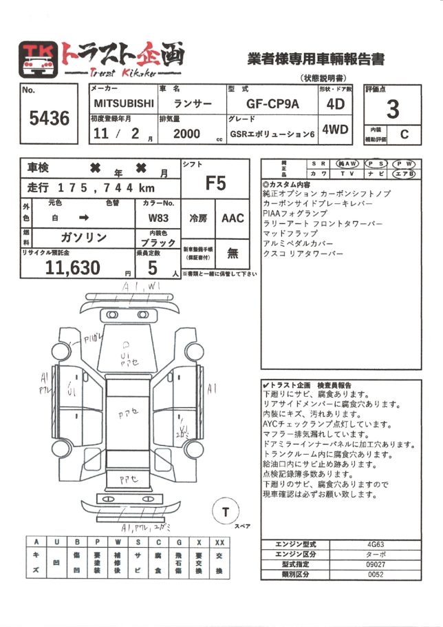 5436】三菱 ランサー GSRエボリューション6 CP9A | トラスト企画
